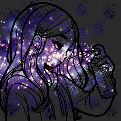 a realistic girl spray painting