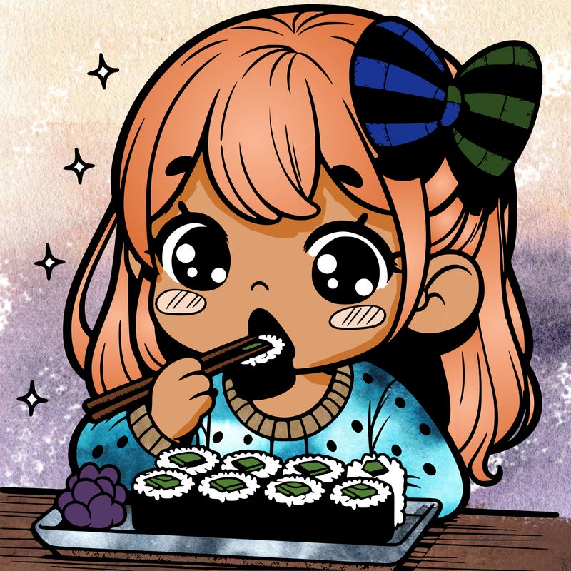 girl eating sushi