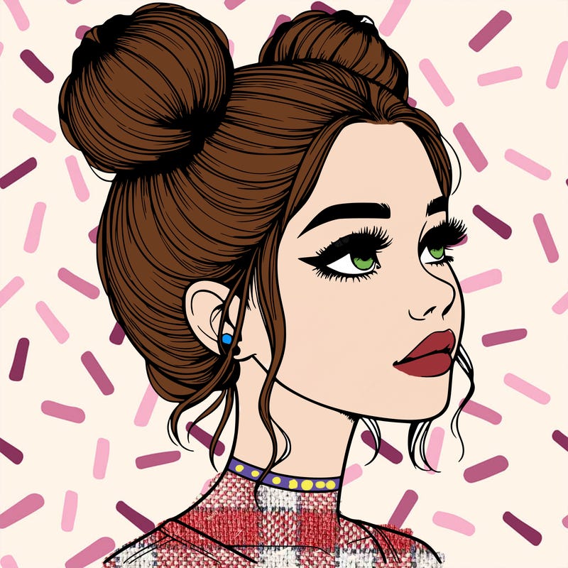 realistic girl with buns on the top of her head