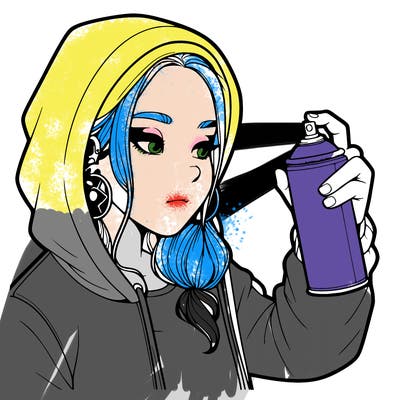 a realistic girl, spray painting