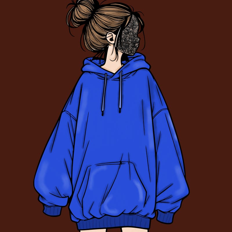 realistic girl with a oversized sweatshirt on and a bun
