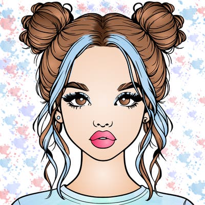 realistic girl with two buns in hair and lips