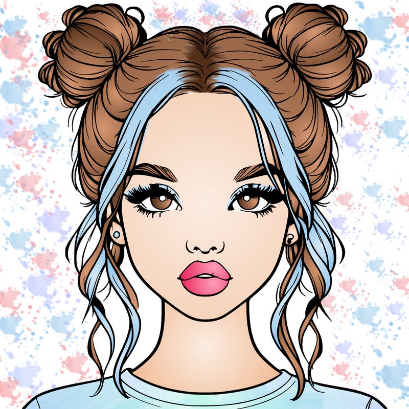 realistic girl with two buns in hair and lips