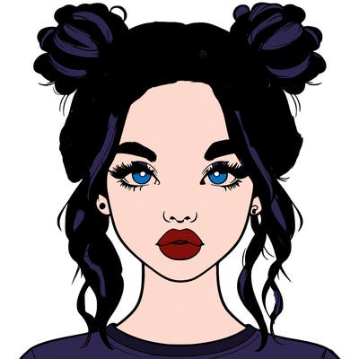 realistic girl with two buns in hair and lips