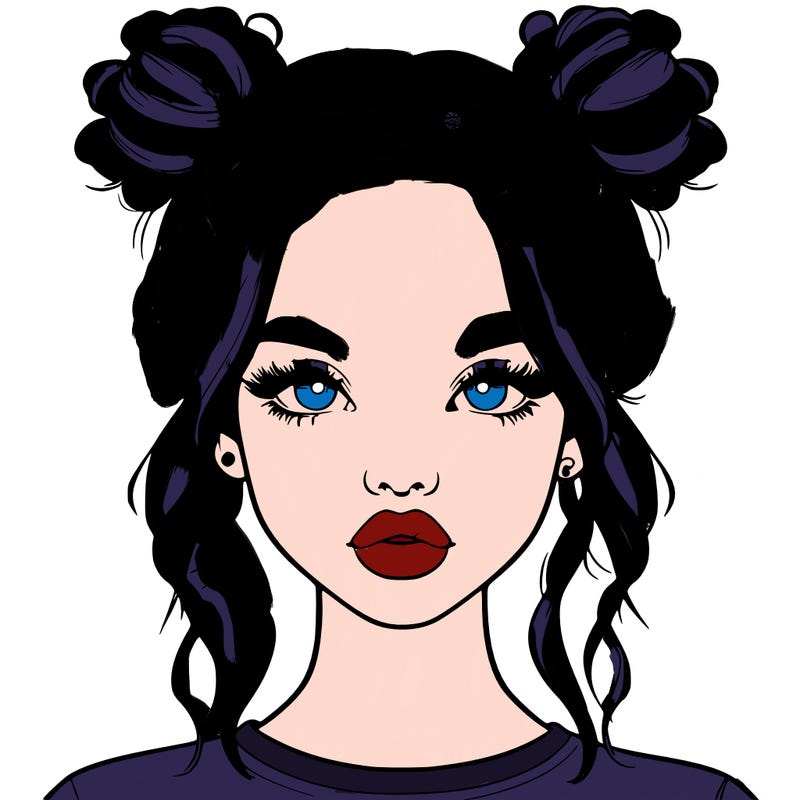 realistic girl with two buns in hair and lips