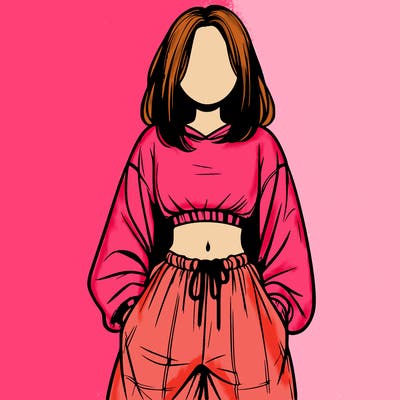 realistic girl faceless with baggy pants and a crop top