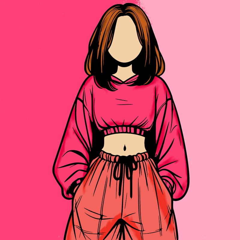 realistic girl faceless with baggy pants and a crop top