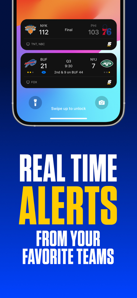 theScore: Sports News & Scores - Real-time sports score alerts on a mobile phone lock screen from theScore app.
