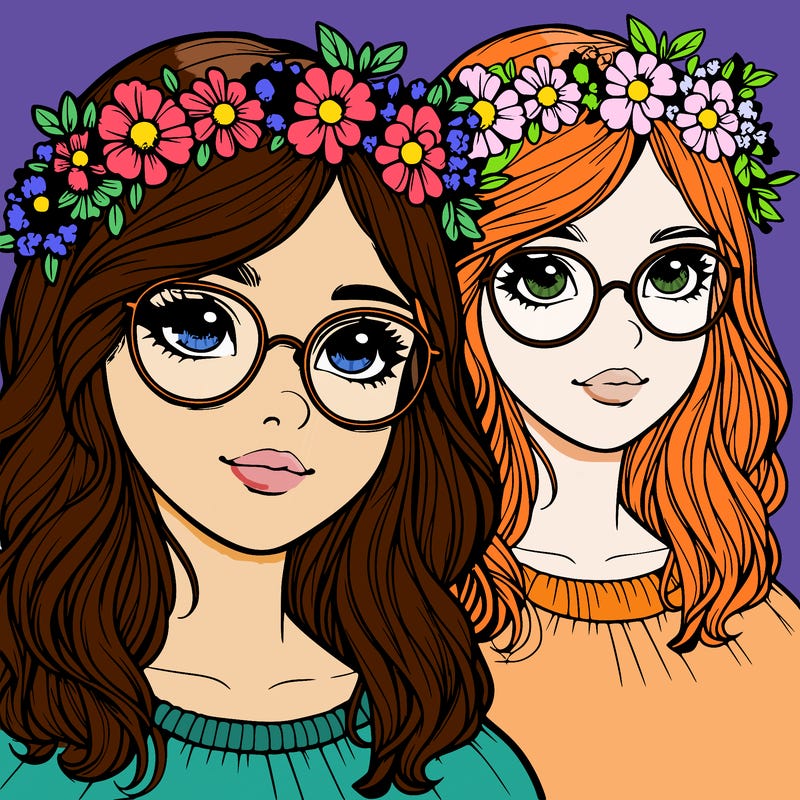 realistic girl with glasses and a flower crown
