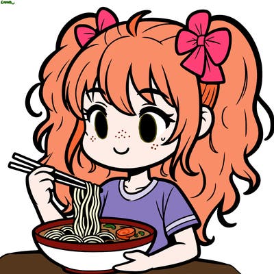 a girl eating ramen
