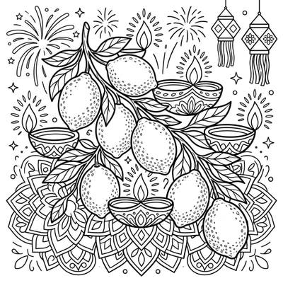 Get ready for a burst of festive creativity with this delightful Diwali coloring page featuring zesty lemons! Designed for kids aged 4-8, it combines traditional Diwali elements with a fun, fruity twist.