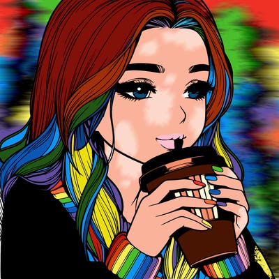 realistic girl drinking coffee