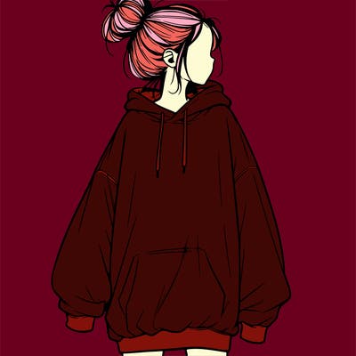 realistic girl with a oversized sweatshirt on and a bun
