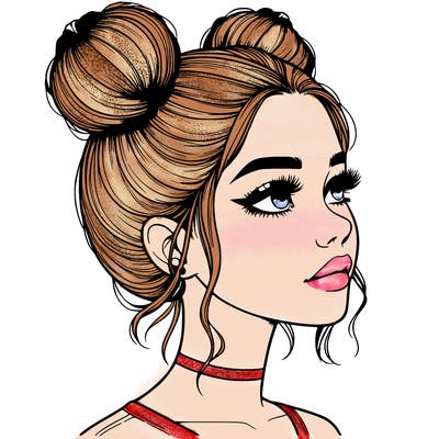 realistic girl with buns on the top of her head