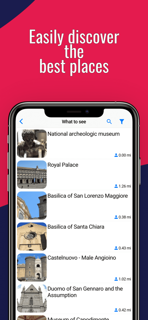 나폴리 여행 가이드 앱, 국립 고고학 박물관 및 왕궁과 같은 인기 관광 명소 목록 표시