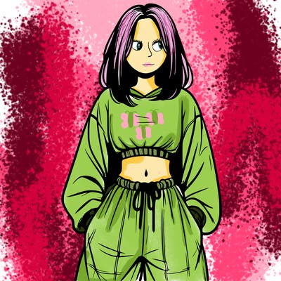 realistic girl faceless with baggy pants and a crop top