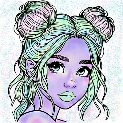 realistic girl with hair buns on her head