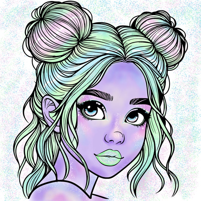 realistic girl with hair buns on her head