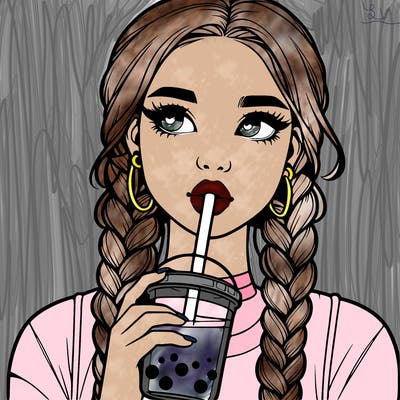 realistic girl with braided hair drinking boba