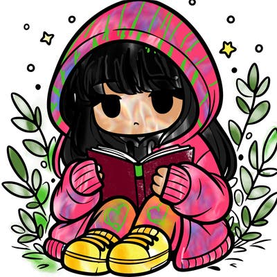 girl in oversized hoodie reading a book