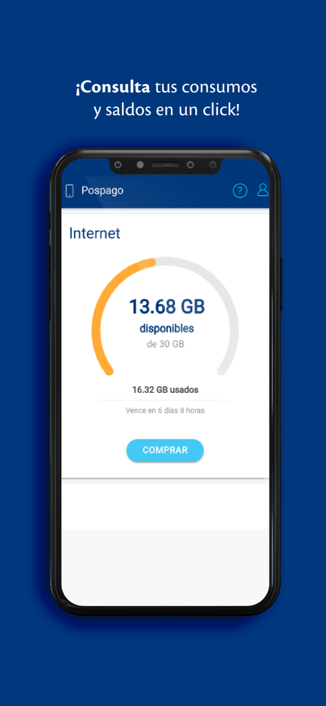 Interface de l'application Mi Tigo Honduras affichant la consommation de données mobiles et le solde disponible