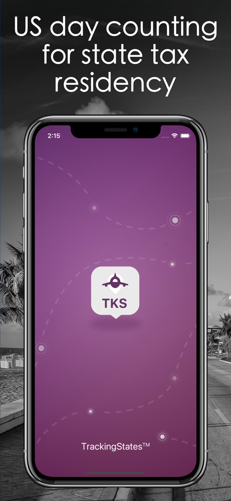 TrackingStates app splash screen showing US day counting for state tax residency
