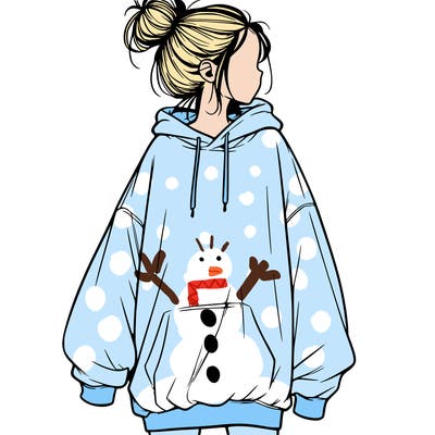 realistic girl with a oversized sweatshirt on and a bun