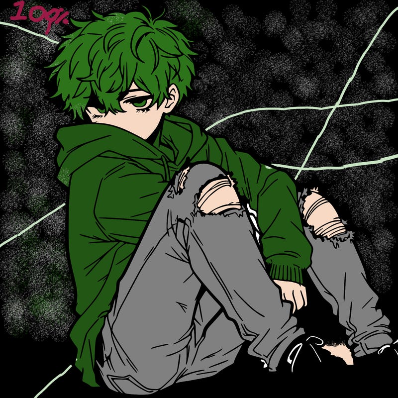 a male hoddie ripped jeans messy hair anime