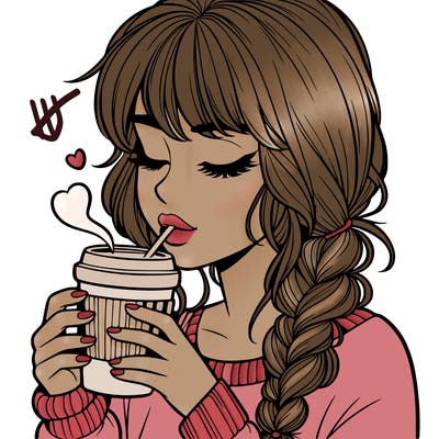 realistic girl drinking coffee