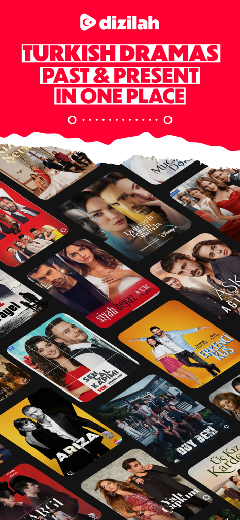 Dizilah - A collage of various Turkish drama posters with the heading Turkish Dramas Past and Present in One Place