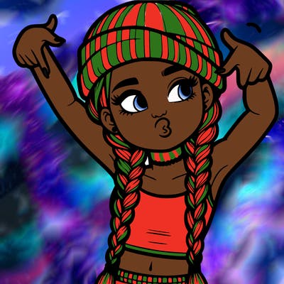 realistic teenage girl with braids and a beanie and crop top doing 🫶🏼