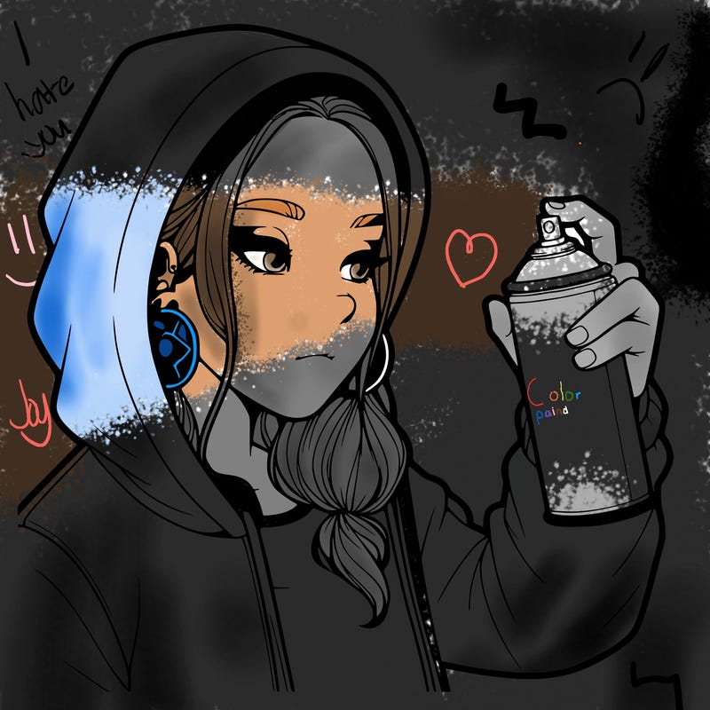 a realistic girl, spray painting