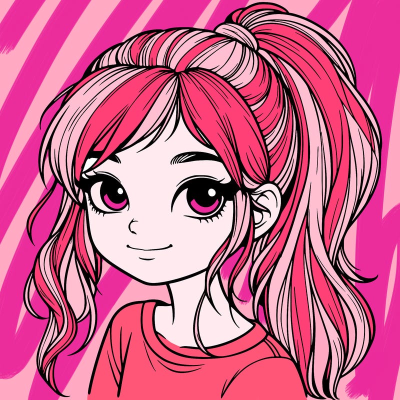 realistic girl with ponytail