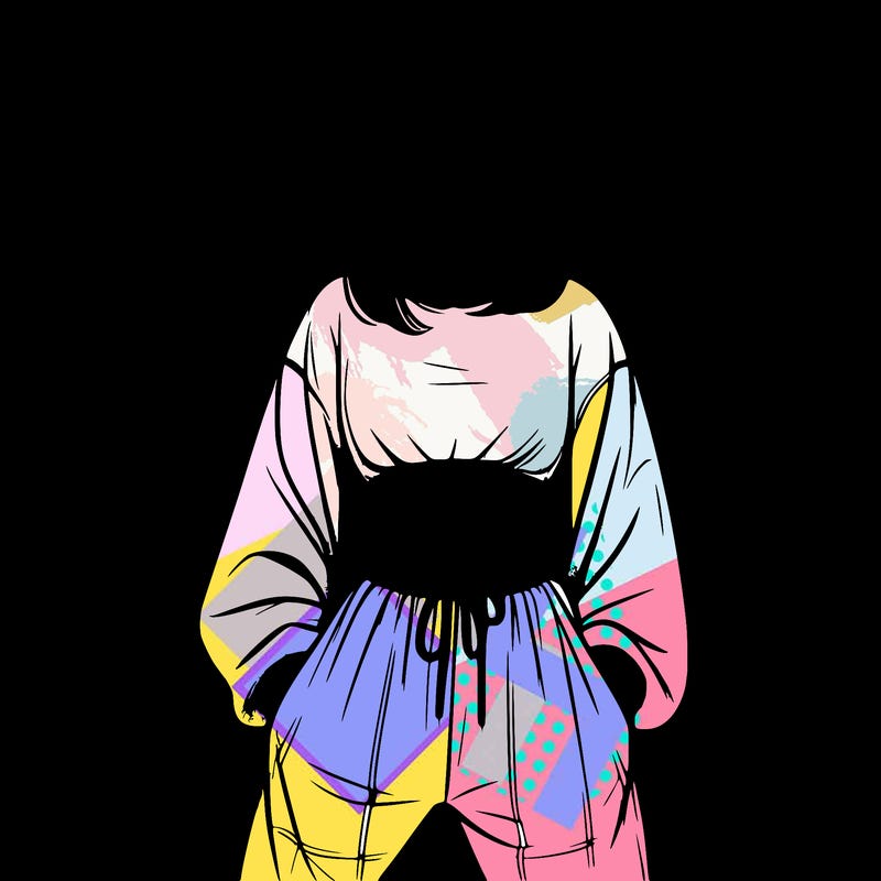 realistic girl faceless with baggy pants and a crop top