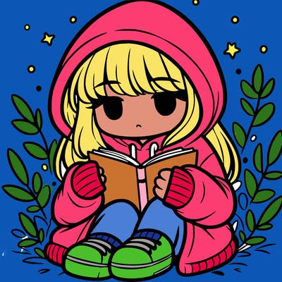 girl in oversized hoodie reading a book