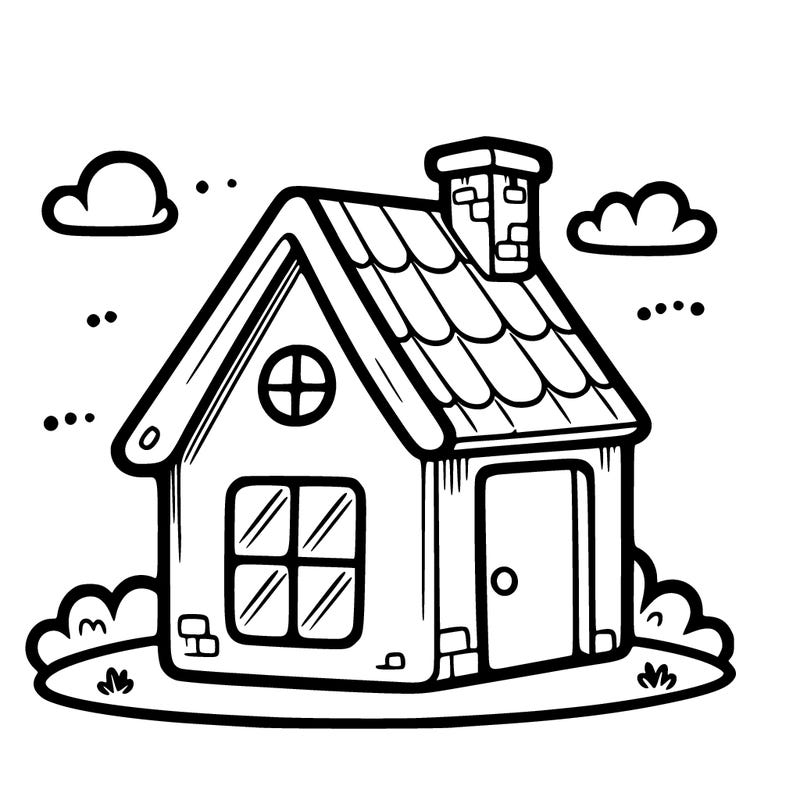 a simple, cute house with a chimney