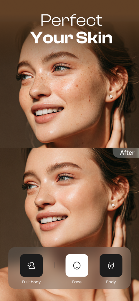 Starii-AI Beauty Editor - Before and after comparison of facial skin retouching using the Starii AI Beauty Editor app