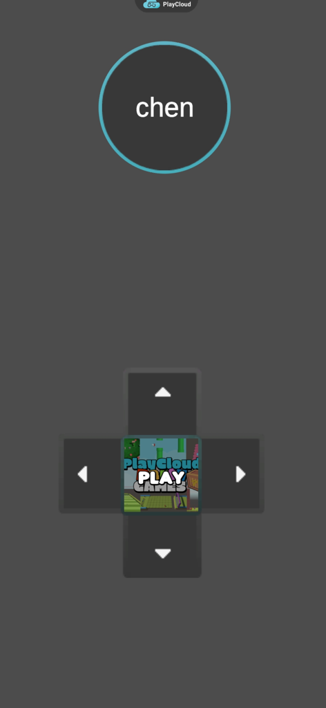 PlayCloud - Gaming console - PlayCloud app interface showing a virtual smartphone controller with directional arrows and a central play button