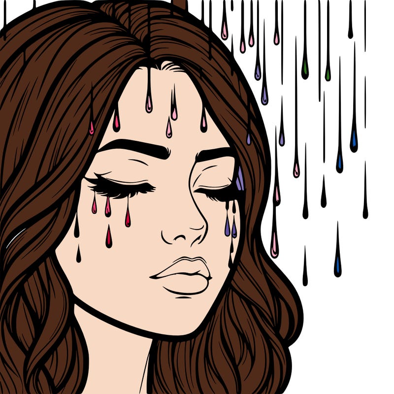 rain going over realistic woman’s face