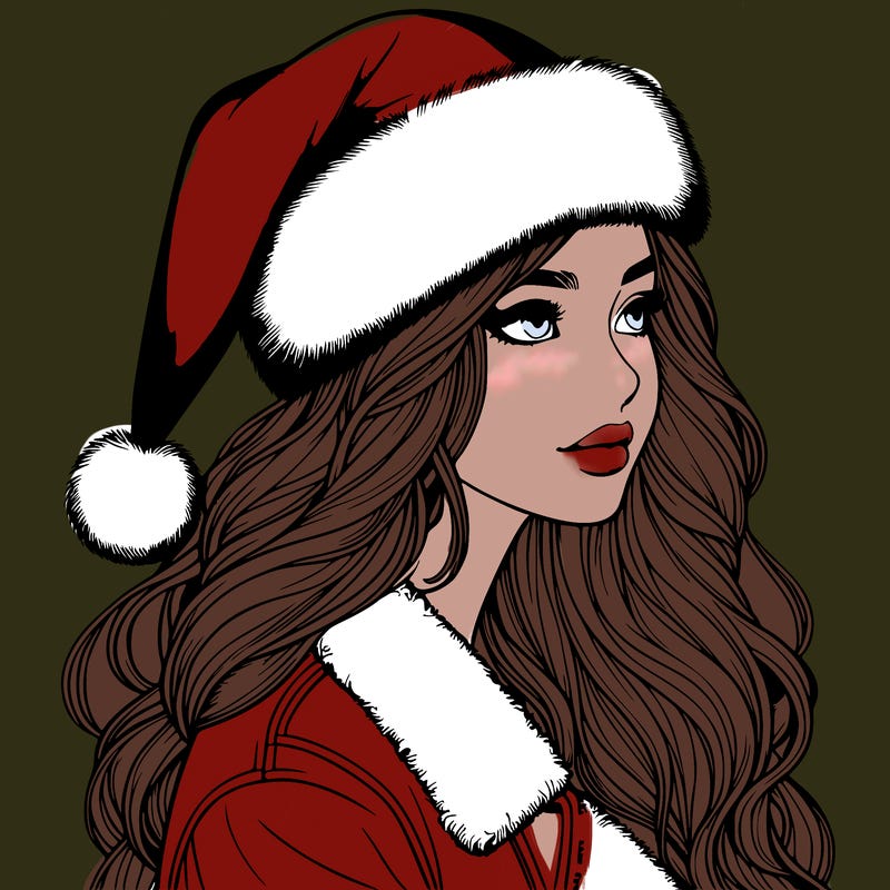 realistic girl in santa hat