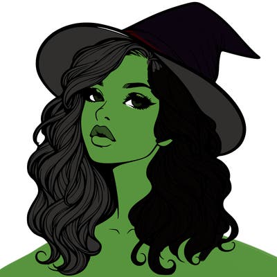 realistic witch girl with wavy hair and lips