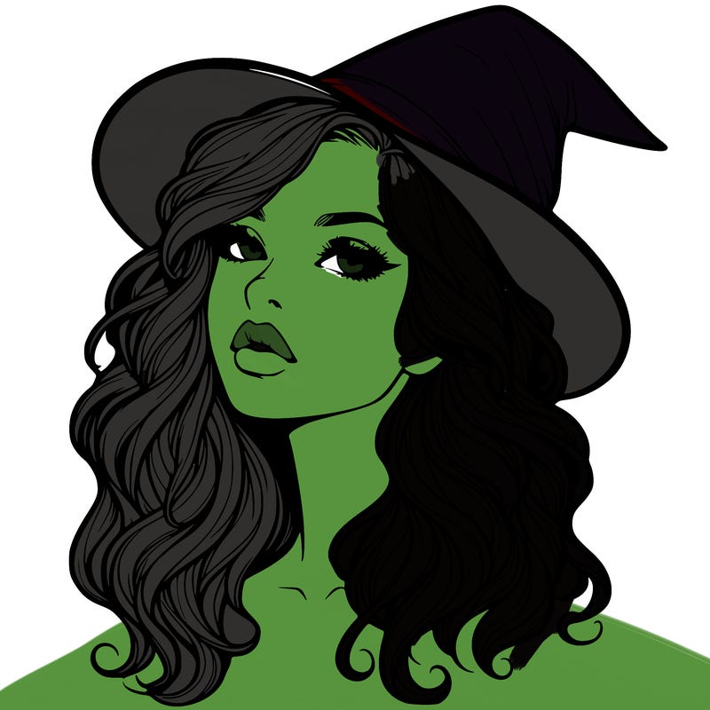 realistic witch girl with wavy hair and lips