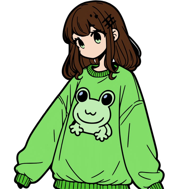 girl wearing frogging sweatshirt