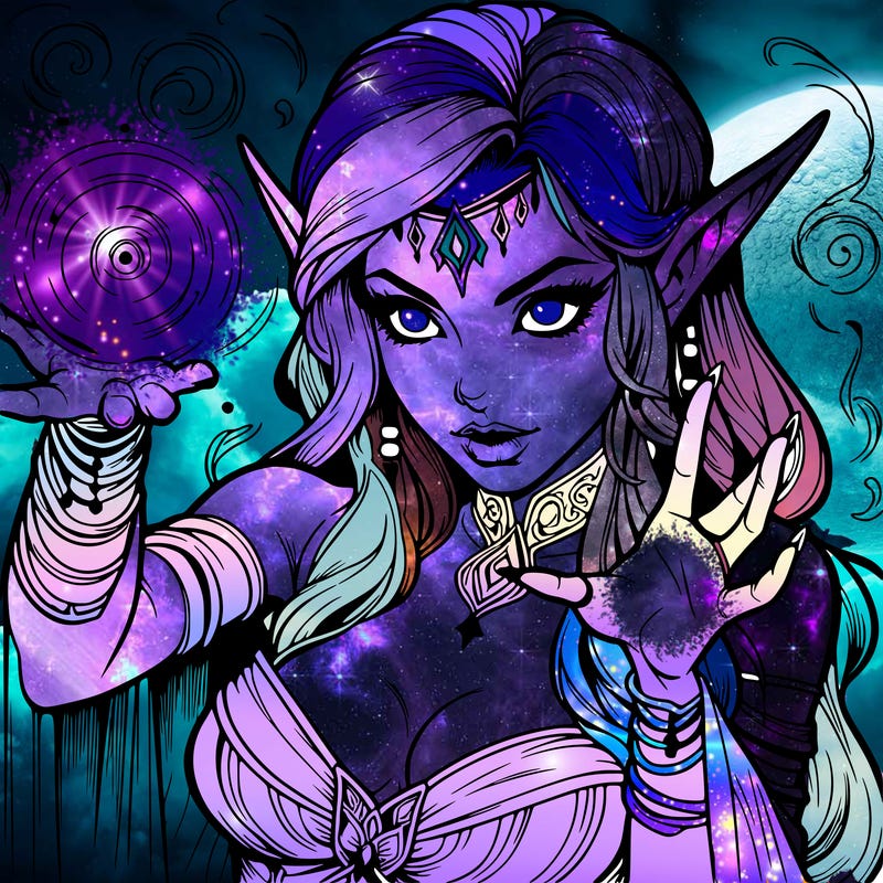 realistic scary beautiful elf sorceress casting spell