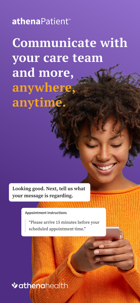 athenaPatient - A woman using the athenaPatient app to message her healthcare team on a mobile phone