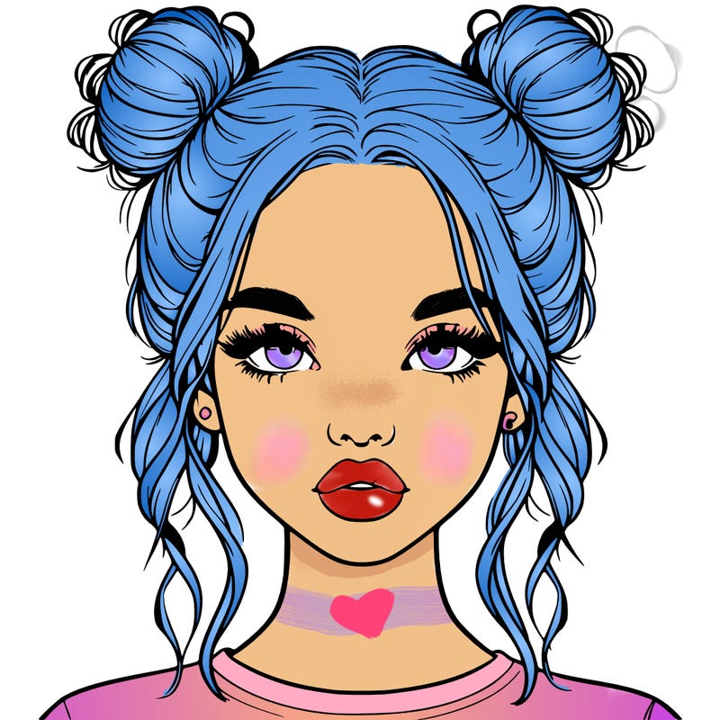 realistic girl with two buns in hair and lips