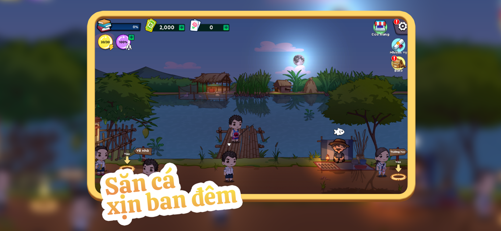 Trở Về Tuổi Thơ - Simulação de pesca noturna no jogo Tro Ve Tuoi Tho