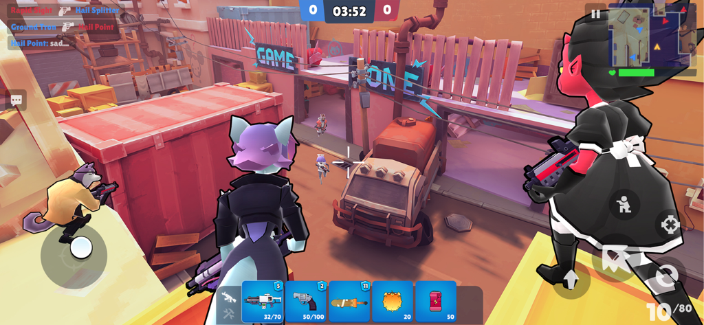 Vortex 9 - shooter games - Third-Person-Shooter-Gameplay in Vortex 9, das verrückte Charaktere in einer Multiplayer-Arena zeigt