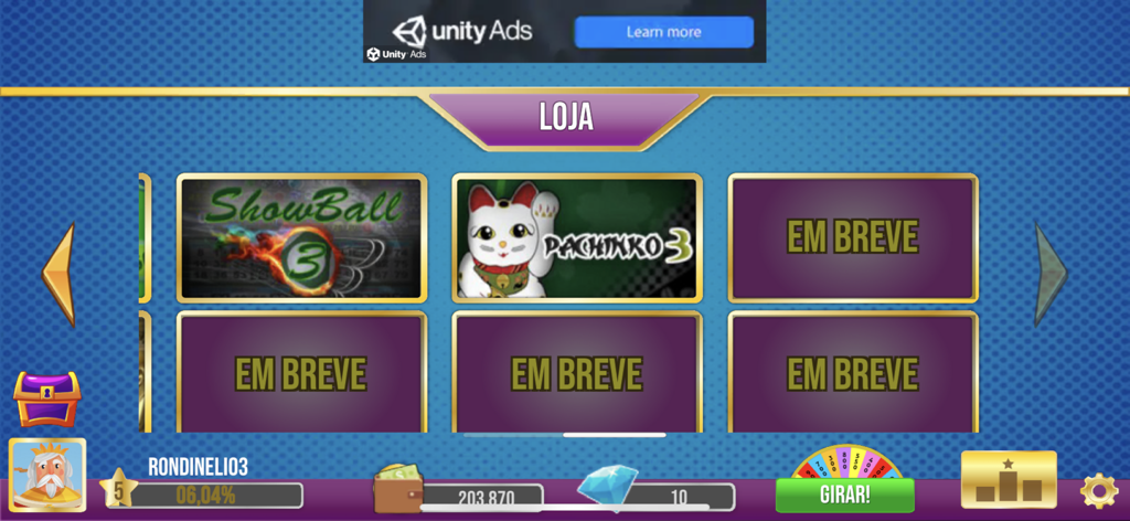 Schermata del menu di gioco di Super King Bingo che mostra scelte di gioco come ShowBall 3 e Pachinko 3 con statistiche del giocatore