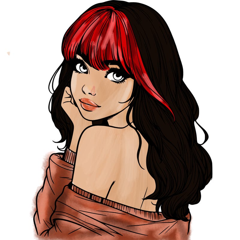 realistic girl with bangs looking over her shoulder